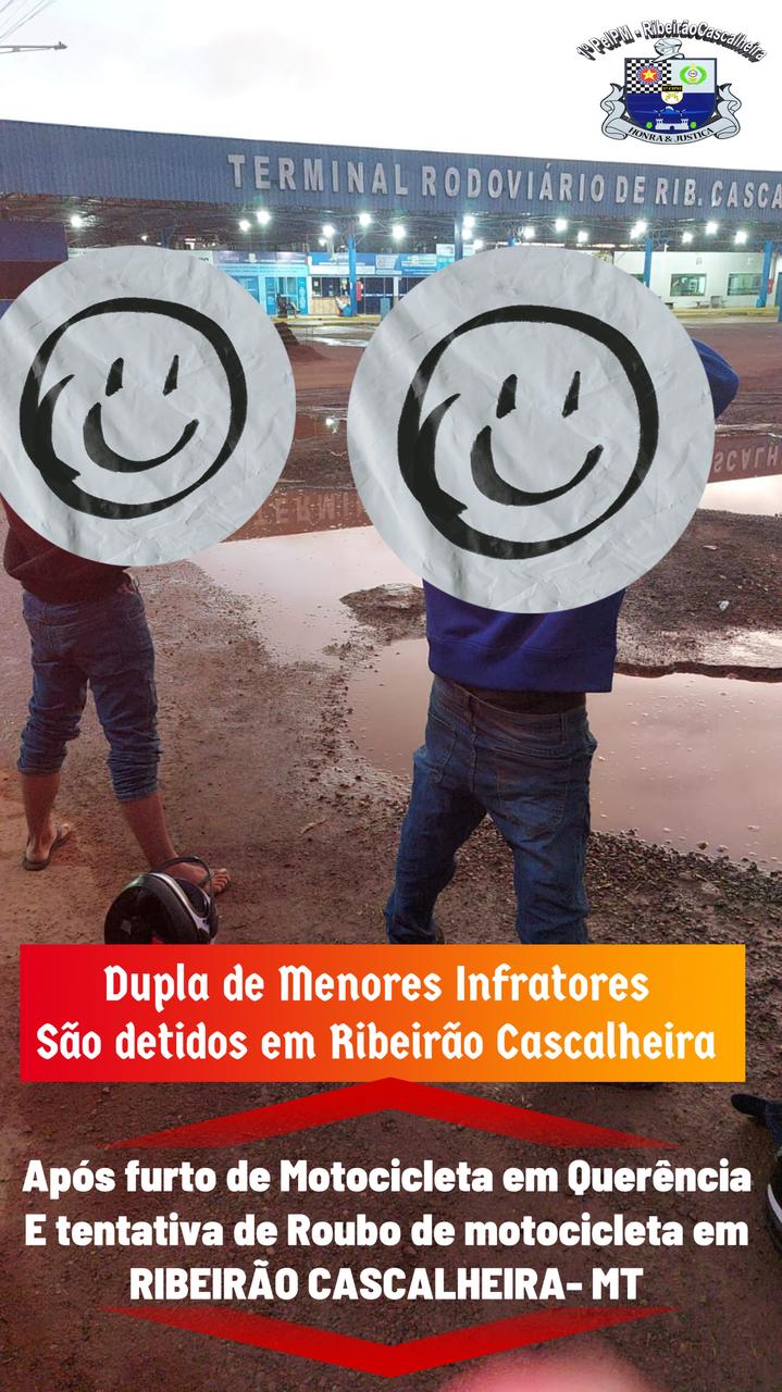 POLÍCIA MILITAR APREENDE MENORES APÓS TENTATIVA DE ROUBO E RECUPERA MOTOCICLETA FURTADA EM RIBEIRÃO CASCALHEIRA.