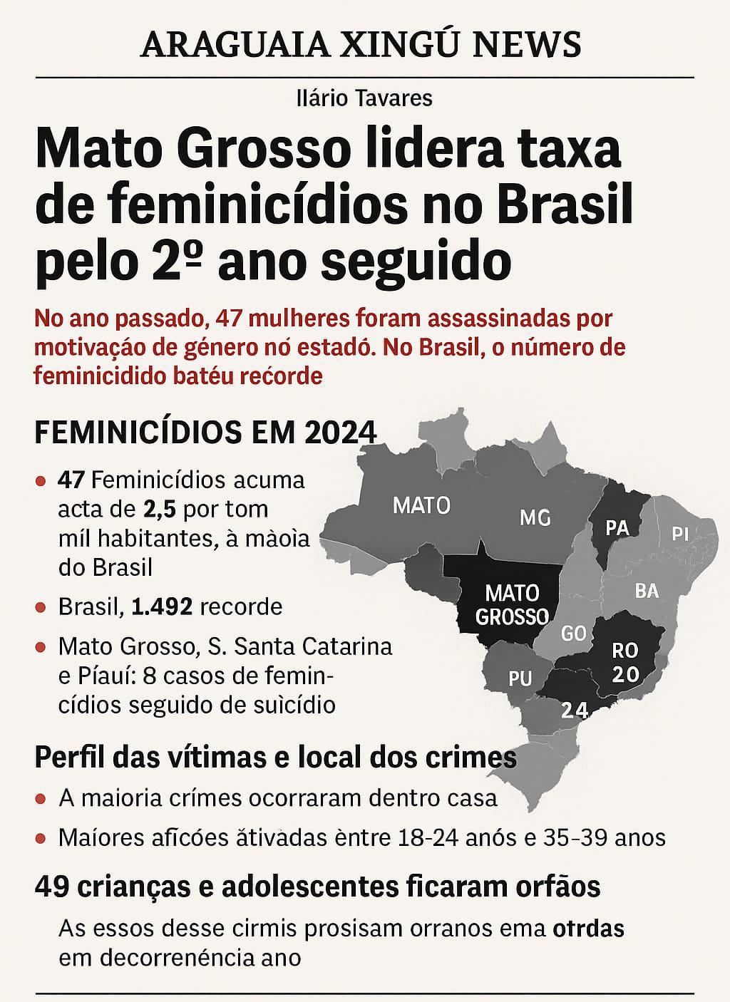 Mato Grosso lidera taxa de feminicídios no Brasil pelo 2º ano seguido.